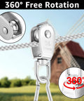 10Pcs M15 Single Pulley Block, 304 Stainless Steel Wire Rope Pulley with 360° rotation and snap hook, outdoor setting
