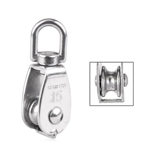 4-Pack Stainless Steel Wire Rope Crane Pulley Block M15 Crane Rotary Hook Single Pulley Block Suspension Line Traction Wheel(4pcs)