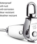 ✝️ ,2Pcs 304 Stainless Steel M15 Silver Single Pulley Block Wire Rope Hanging Wire Towing Wheel close-up showcasing features