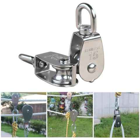 ✝️ ,2Pcs 304 Stainless Steel M15 Silver Single Pulley Block Wire Rope Hanging Wire Towing Wheel for lifting and rigging systems