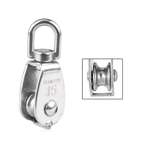 10Pcs 304 Stainless Steel M15 Pulley Steel Wire Pulley Swivel Hook Single Wheel Swivel Lifting Rope Pulley Block for Wire Rope