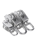 Stainless Steel Pulley M15 Single Wheel Swivel Lifting Rope Pulley Set with three pulleys in a row, side view