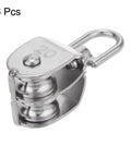 Front view of 6pcs M20 Double Pulley Block, Stainless Steel Swivel Rigging Lifting Wheel Fixed Pulley with double sheave