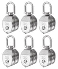 6pcs M20 Double Pulley Block, Stainless Steel Swivel Rigging Lifting Wheel Fixed Pulley, shown in front view