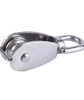 Stainless steel M20 single wheel pulley for wire rope hoisting, built with a 304 stainless steel body, 360 degree swivel wheel, 20mm pulley size, and 75kg load rating