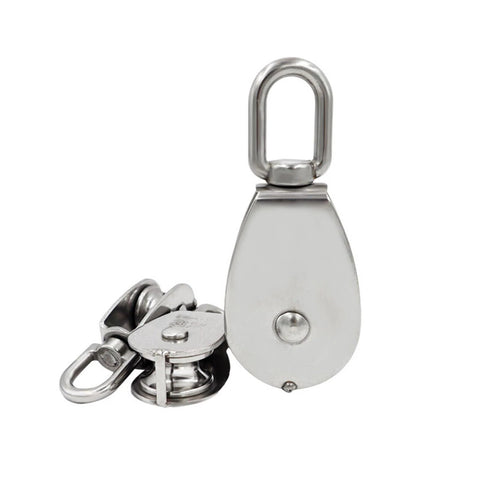 Stainless Steel Pulley M20 Single Wheel Swivel Lifting Rope Pulley Set Lifting Wheel Tools(M20) showing front and side view.