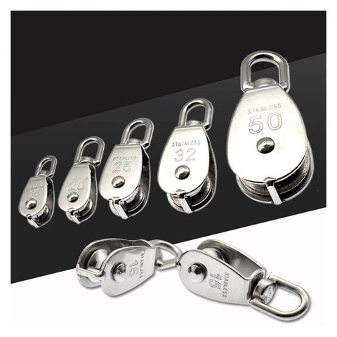 Stainless Steel Pulley M20 Single Wheel Swivel Lifting Rope Pulley Set Lifting Wheel Tools(M20), various sizes shown