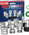 Heavy Duty M22 To Three Eighth Inch Quick Disconnect Kit For Pressure Washers Stainless Steel Quick Connect Adapters