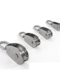 Four stainless steel pulleys including Stainless Steel Pulley M25 Single Wheel Swivel Lifting Rope Pulley Set Lifting Wheel Tools(M25)