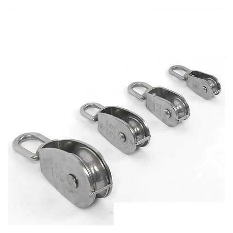 Four stainless steel pulleys including Stainless Steel Pulley M25 Single Wheel Swivel Lifting Rope Pulley Set Lifting Wheel Tools(M25)
