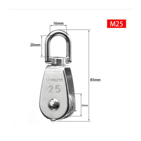 Front view of Stainless Steel Pulley M25 Single Wheel Rotary Lifting Rope Pulley Fishing Net Block Lifting Wheel Lifting Tool (M25)