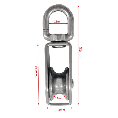 2Pcs M32 Single Pulley Block,304 Stainless Steel Wire Rope Hanging Wire Towing Wheel Loading 551Ibs front view