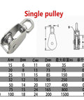 Stainless Steel Pulley M32 Single Wheel Swivel Lifting Rope Pulley Set Lifting Wheel Tools(M32) with specifications chart