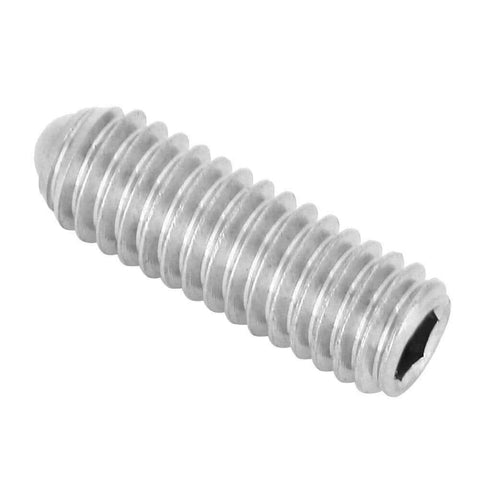 Stainless steel M4 x 12mm hex spring ball plunger screw, close-up