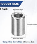 Stainless Steel Spacers M4 304 Grade Pack Of 10 4Mm ID X 8Mm OD X 12Mm Length Round Screw Standoffs Silver