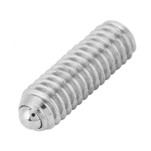 Stainless steel M4 x 12mm hex spring ball plunger screw with smooth spring loaded ball action, for jigs and fixtures
