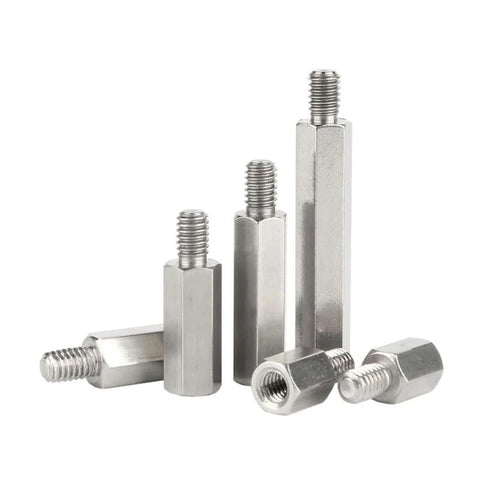 Stainless Steel M5 Standoff Screws 20mm With 8mm Hex Spacers For PCBs 5Pcs, showcasing various angles and assembly options.