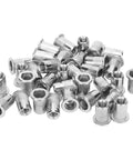 50 Piece Blind Riveting Nuts Set Stainless Steel M6 Threaded Inserts Ribbed Nutserts With Back Flange displayed on a white background