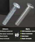 Two M8-1.25 x 60mm flat-head hex socket cap screws, 304 stainless steel, full-thread; one rusted, one polished