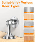 ✝️ 2-Pack Door Stoppers Magnetic Door Catch, Stainless Steel, installed on a door with material compatibility examples