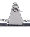 Bimini top deck hinge, 316 marine-grade stainless steel with lock pin; close-up view