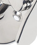 Marine-grade stainless steel door catch with spring mechanism; chrome finish.