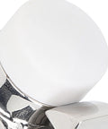 Close-up of round white bumper head on stainless steel marine-grade door stop