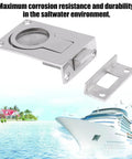 Front view of KAIXINM stainless steel ring-handle flush hatch lock for boats; 316 marine grade, mirror finish.