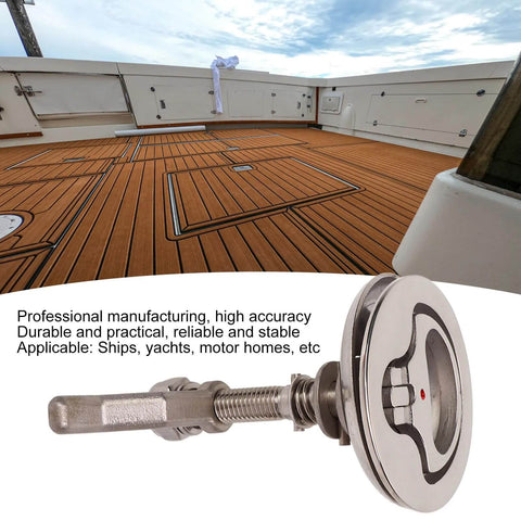 Boat Hatch Latch Pull Stainless Steel 316 Marine Grade Flush Cam Latch With Plate shown on boat deck