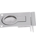 Stainless steel ring-handle flush hatch locker cabinet pull with mirror polish, front view