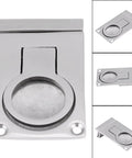 Stainless steel ring-handle flush hatch pull for boat hatches; mirror-polished 316 marine grade finish, front view