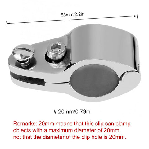 Stainless steel hinged upper jaw boat rail clamp with chrome finish, 58mm length.