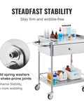 Stainless Steel Utility Cart With Wheels For Medical And Dental Labs Heavy Duty Rolling Cart With Two Shelves And One Drawer