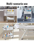 Stainless Steel Utility Cart With Wheels For Medical And Dental Labs Heavy Duty Rolling Cart With Two Shelves And One Drawer