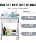 Stainless Steel Utility Cart With Wheels For Medical And Dental Labs Heavy Duty Rolling Cart With Two Shelves And One Drawer