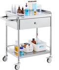 Stainless Steel Utility Cart With Wheels For Medical And Dental Labs Heavy Duty Rolling Cart With Two Shelves And One Drawer