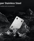12 Pcs Mending Plate, 2.37 x 1.5 inch Stainless Steel Flat Plates with Holes, Straight Metal Mounting Braces Brackets Kit. Image of one plate on rocks.