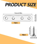 Mending Plates Flat Brackets, 12 Pcs Stainless Steel Straight Brace Brackets, size details with 48 screws for furniture.