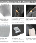 Reinforcing stainless steel mesh and aluminum foil tape from 106 Pieces Plastic Welding Rods Kit With 12 Color Rods For Car Bumper And Kayak Repair, 7 Plastic Types ABS PP PU PE PC TPO PA, Includes Stainless Steel Mesh Reinforcement, Welding Supplies For Auto Body And Outdoor Projects.