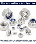 360 Piece Metric Hex Nuts and Locknuts Kit With Nylon Insert Nylock, 304 Stainless Steel, M3 Through M12, close-up view
