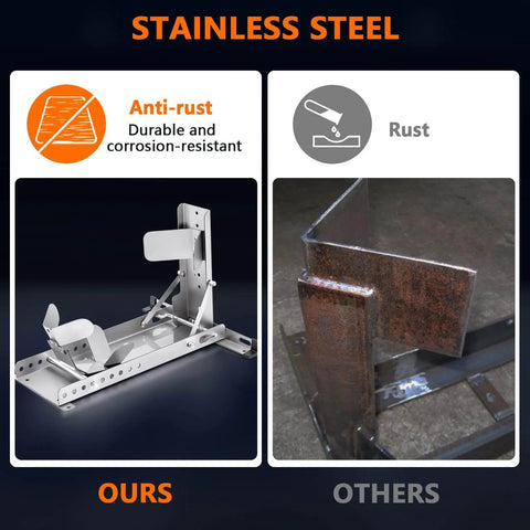 Heavy Duty Stainless Steel Motorcycle Wheel Chock Stand With Anti Rust Finish comparison with rusted metal.