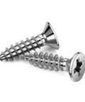 Close-up of the two screws included in the 20 Sets Canvas Twist Lock Fasteners With Turn Button Fasteners Eyelets And Stud Mounting Screws For Marine Grade Canvas Durable Rust Resistant Hardware Kit Outdoor Use, showcasing their stainless steel construction.