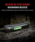 33-In-1 Stainless Steel Multitool with pliers, knife, saw, and glow strip on a log for outdoor survival, camping, and hiking