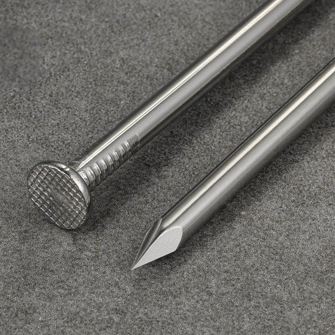 Close-up of 430 Pcs Stainless Steel 304 Nails Kit for Outdoor and Indoor Use with mixed lengths from five eighths inch to two inches
