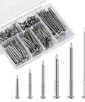 430 Pcs Stainless Steel 304 Nails Kit For Outdoor And Indoor Use, displaying mixed lengths and storage case