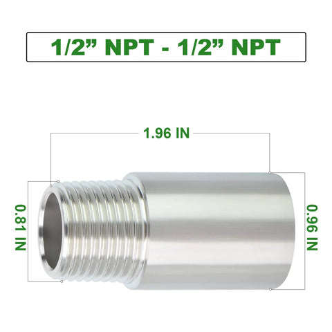 2 Pcs Stainless Steel Pipe Fittings Half Inch NPT Male To Half Inch NPT Female Threaded 2 Inch Nipple Cast Pipe 304 Stainless Steel