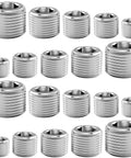 Assorted 304 stainless steel pipe plug fitting kit with five sizes NPT male internal hex thread plugs for sealing pipe ports