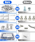 Comparison image of 1110 Pcs Stainless Steel Nuts and Bolts Assortment Kit with #4 40 #6 32 #8 32 #10 24 against competitors.