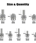 500 Pcs Stainless Steel Nut and Bolt Assortment Kit with M2 M2.5 M3 M4 M5 Metric Machine Screws size and quantity chart
