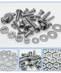 1110 Pcs Stainless Steel Nuts and Bolts Assortment Kit with #4 40 #6 32 #8 32 #10 24 assorted screws and washers.